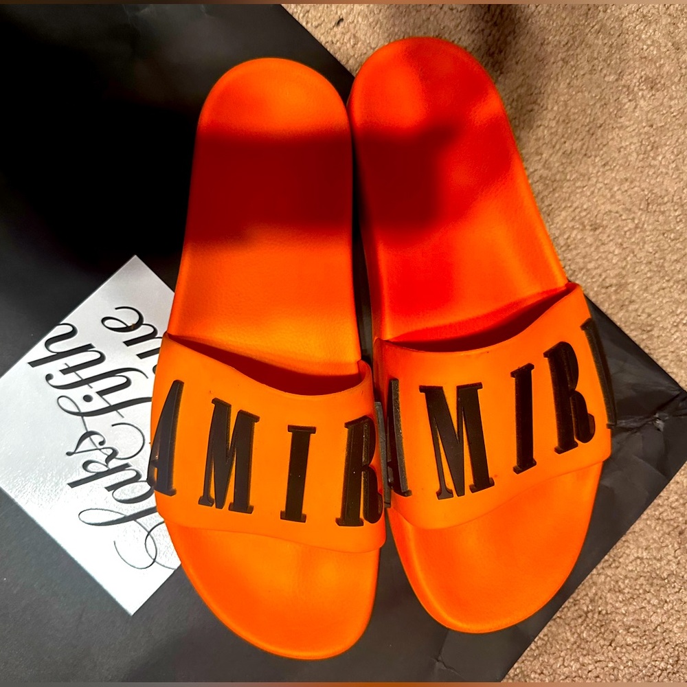 Amiri slides are comfortable leather outsole and design to fit a size 11 foot.